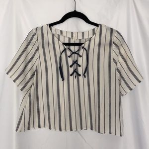 White Striped Lace Up Boxy Shirt